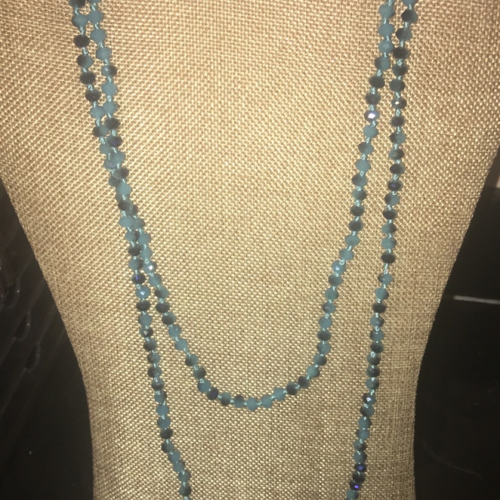 Glassy Blue/Green Beaded Wrap Necklace